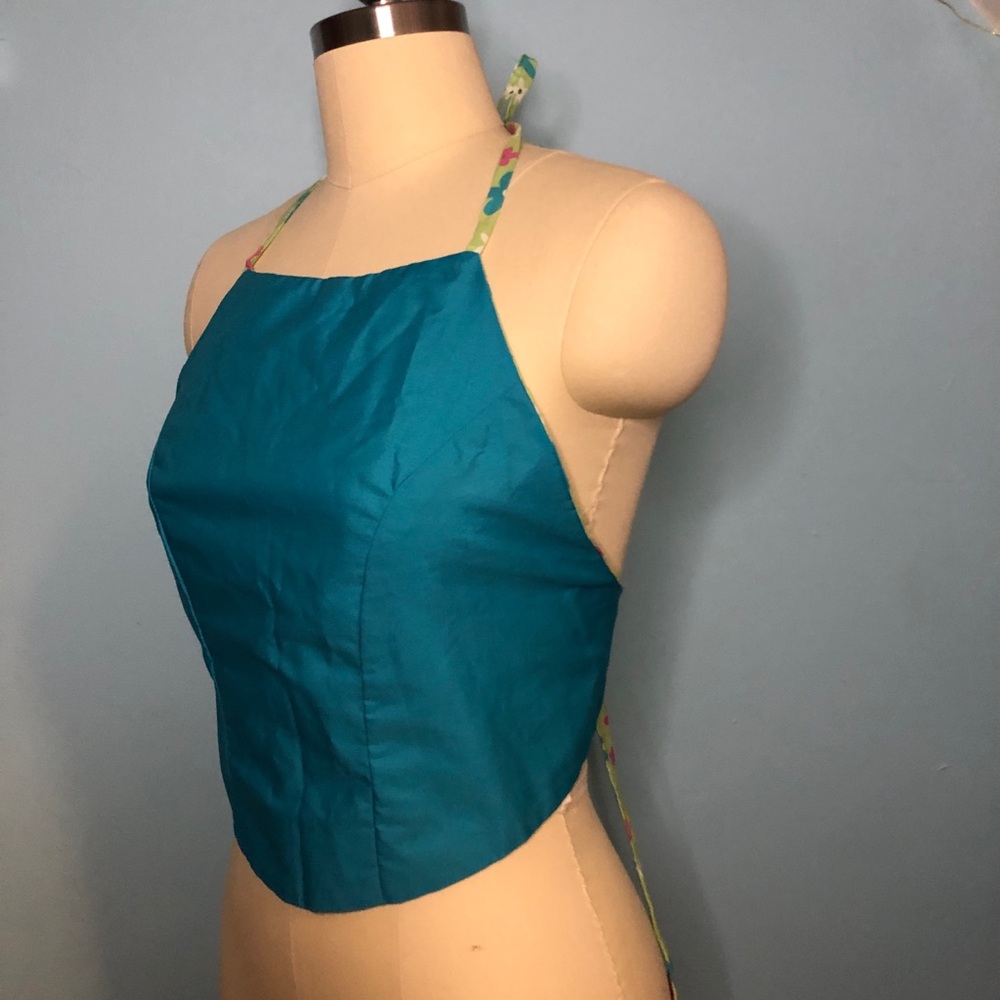 Vintage 90s Y2K Reverse Cropped Floral Daisy Halter Tie Top Club Raver - Picture 4 of 7
